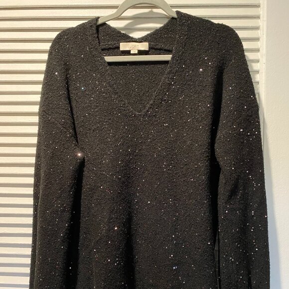 LOFT Black Sweater and Black Sequin Double V-Neck Sweater - Picture 2 of 8